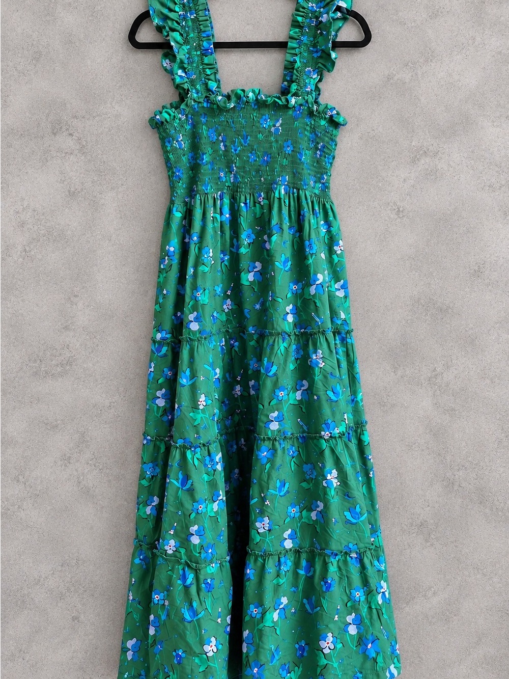 Hill House Home The Nap Dress Green Blue Floral Smocked Maxi Dress Size S
